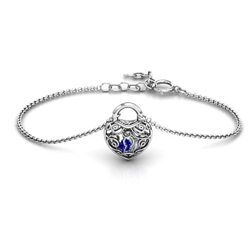 True Love's Lock Caged Bracelet – Sterling Silver with Blue Sapphire and Cubic Zirconia