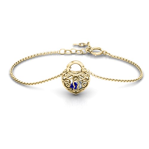 True Love's Lock Caged Bracelet – 10K Yellow Gold with Blue Sapphire and Cubic Zirconia