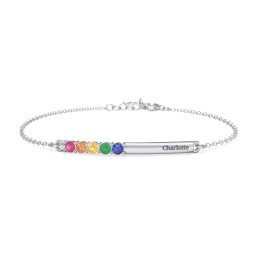 Engraveable Bar Bracelet with 1-5 Stones in 925 Sterling Silver with Ruby, Orange Sapphire, Citrine, Emerald, and Blue Sapphire
