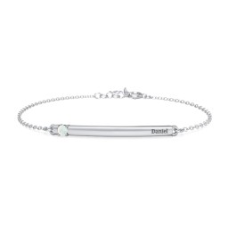 Engraveable Bar Bracelet with 1-5 Stones in 925 Sterling Silver with Opal, Pink Sapphire, Pink Tourmaline, Aquamarine, and Blue Topaz