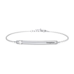 Engraveable Bar Bracelet with 1-5 Stones in 925 Sterling Silver with Diamond, Pink Sapphire, Pink Tourmaline, Aquamarine, and Blue Topaz
