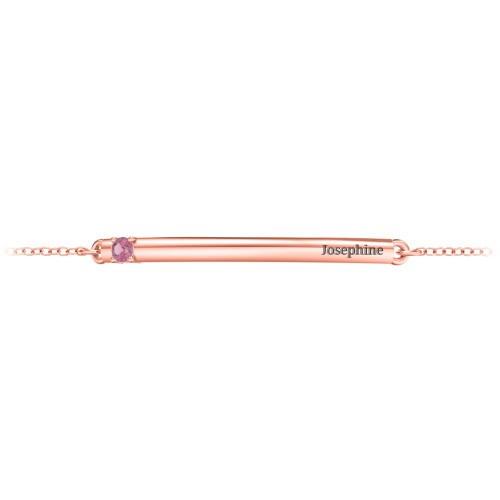 Engraveable Bar Bracelet with 1-5 Stones – 10K Rose Gold with Pink Tourmaline