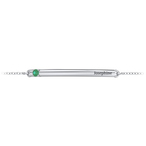 Engraveable Bar Bracelet with 1-5 Stones – Sterling Silver with Emerald
