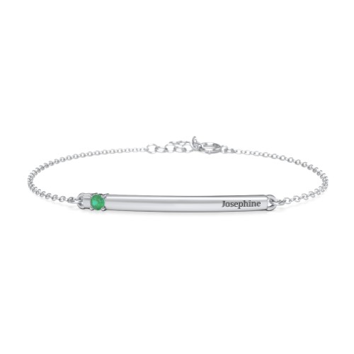Engraveable Bar Bracelet with 1-5 Stones – Sterling Silver with Emerald