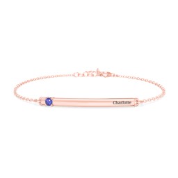 Engraveable Bar Bracelet with 1-5 Stones in 10K Solid Rose Gold with Blue Sapphire