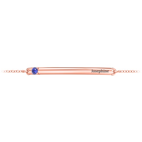 Engraveable Bar Bracelet with 1-5 Stones – 10K Rose Gold with Blue Sapphire