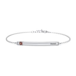 Engraveable Bar Bracelet with 1-5 Stones in 925 Sterling Silver with Garnet