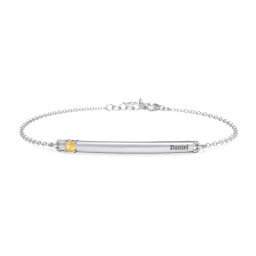 Engraveable Bar Bracelet with 1-5 Stones in 925 Sterling Silver with Citrine, Pink Sapphire, Pink Tourmaline, Aquamarine, and Blue Topaz