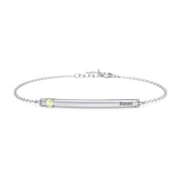 Engraveable Bar Bracelet with 1-5 Stones in 925 Sterling Silver with Peridot, Pink Sapphire, Pink Tourmaline, Aquamarine, and Blue Topaz