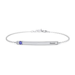 Engraveable Bar Bracelet with 1-5 Stones in 925 Sterling Silver with Blue Sapphire