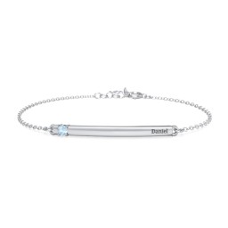 Engraveable Bar Bracelet with 1-5 Stones in 925 Sterling Silver with Blue Topaz, Pink Sapphire, Pink Tourmaline, and Aquamarine