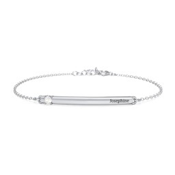 Engraveable Bar Bracelet with 1-5 Stones in 925 Sterling Silver with Cubic Zirconia, Pink Sapphire, Pink Tourmaline, Aquamarine, and Blue Topaz