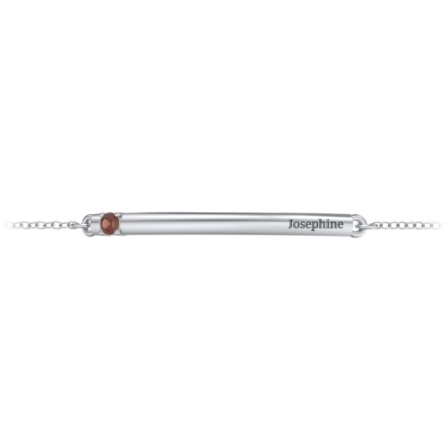 Engraveable Bar Bracelet with 1-5 Stones – Sterling Silver with Garnet