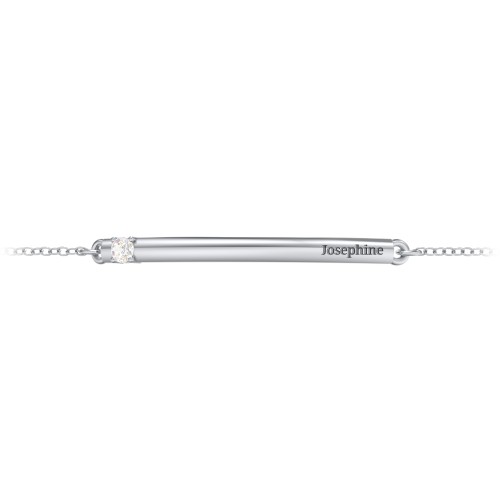 Engraveable Bar Bracelet with 1-5 Stones – Sterling Silver with Cubic Zirconia
