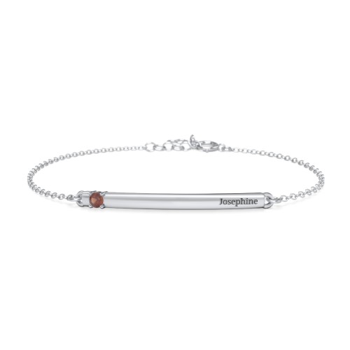 Engraveable Bar Bracelet with 1-5 Stones – Sterling Silver with Garnet