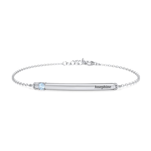 Engraveable Bar Bracelet with 1-5 Stones – Sterling Silver with Blue Topaz