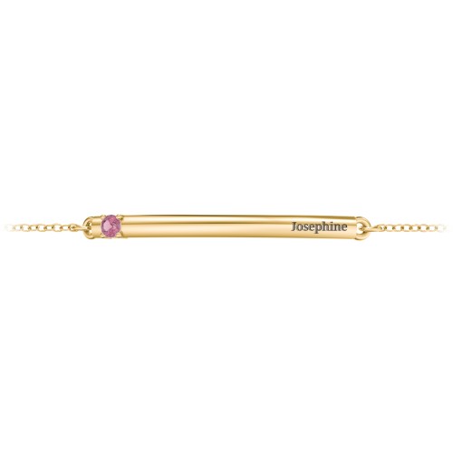 Engraveable Bar Bracelet with 1-5 Stones – 10K Yellow Gold with Pink Tourmaline