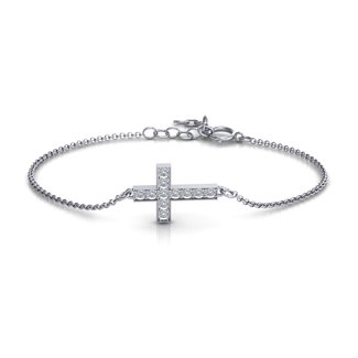 Sterling Silver Shimmering Cross Bracelet With Cubic Zirconia Accent Stones