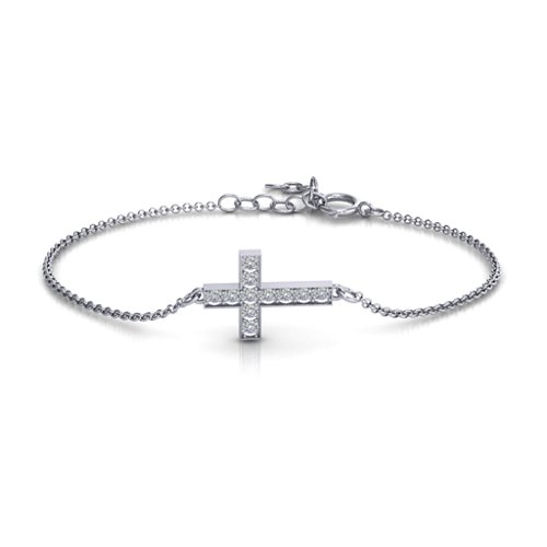 Sterling Silver Shimmering Cross Bracelet With Cubic Zirconia Accent Stones – Sterling Silver