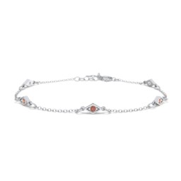 Diamond Shape Charm Bracelet with Gemstones in 925 Sterling Silver with Garnet