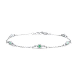Diamond Shape Charm Bracelet with Gemstones in 925 Sterling Silver with Emerald