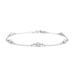 Diamond Shape Charm Bracelet with Gemstones in 925 Sterling Silver with Pink Tourmaline