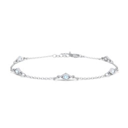 Diamond Shape Charm Bracelet with Gemstones in 925 Sterling Silver with Blue Topaz