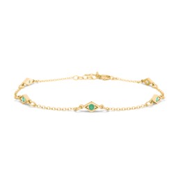 Diamond Shape Charm Bracelet with Gemstones in 18K Gold Plated Silver with Emerald