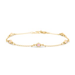Diamond Shape Charm Bracelet with Gemstones in 18K Gold Plated Silver with Pink Tourmaline