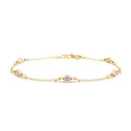 Diamond Shape Charm Bracelet with Gemstones in 18K Gold Plated Silver with Amethyst