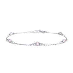Diamond Shape Charm Bracelet with Gemstones in 925 Sterling Silver with Pink Tourmaline