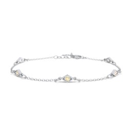 Diamond Shape Charm Bracelet with Gemstones in 925 Sterling Silver with Citrine