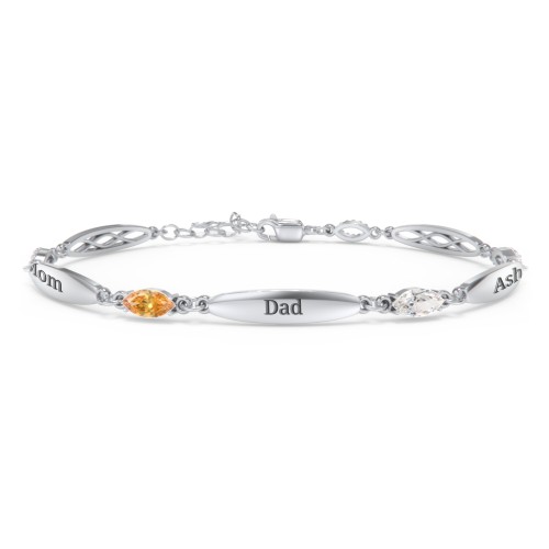 Engravable Family Bracelet with Marquise Birthstones (1-5 Stones)