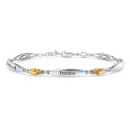 Engravable Family Bracelet with Marquise Birthstones (1-5 Stones)