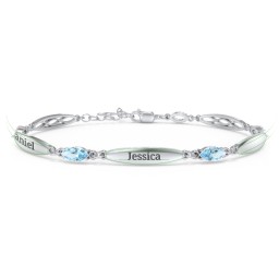 Engravable Family Bracelet with Marquise Birthstones (1-5 Stones) in 925 Sterling Silver