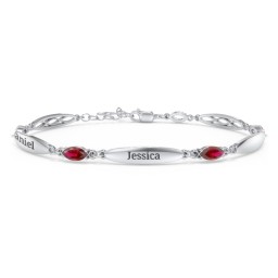Engravable Family Bracelet with Marquise Birthstones (1-5 Stones) in 925 Sterling Silver