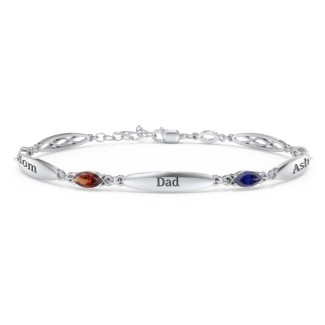 Engravable Family Bracelet with Marquise Birthstones (1-5 Stones)