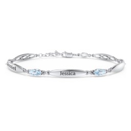 Engravable Family Bracelet with Marquise Birthstones (1-5 Stones) in 925 Sterling Silver with Aquamarine, Peridot, and Citrine