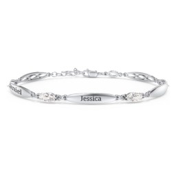 Engravable Family Bracelet with Marquise Birthstones (1-5 Stones) in 925 Sterling Silver with Cubic Zirconia, Peridot, and Citrine