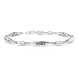 Engravable Family Bracelet with Marquise Birthstones (1-5 Stones) in 925 Sterling Silver with Diamond, Peridot, and Citrine