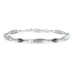 Engravable Family Bracelet with Marquise Birthstones (1-5 Stones) in 925 Sterling Silver with Smokey Quartz, Peridot, and Citrine