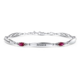 Engravable Family Bracelet with Marquise Birthstones (1-5 Stones) in 925 Sterling Silver with Ruby, Peridot, and Citrine