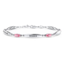 Engravable Family Bracelet with Marquise Birthstones (1-5 Stones) in 925 Sterling Silver with Pink Tourmaline, Peridot, and Citrine