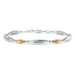 Engravable Family Bracelet with Marquise Birthstones (1-5 Stones) in 925 Sterling Silver with Citrine and Peridot