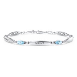 Engravable Family Bracelet with Marquise Birthstones (1-5 Stones) in 925 Sterling Silver with Blue Topaz, Peridot, and Citrine