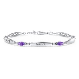 Engravable Family Bracelet with Marquise Birthstones (1-5 Stones) in 925 Sterling Silver with Amethyst, Peridot, and Citrine