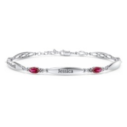 Engravable Family Bracelet with Marquise Birthstones (1-5 Stones) in 925 Sterling Silver with Ruby, Peridot, and Citrine