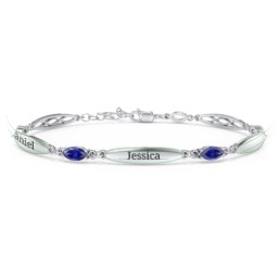 Engravable Family Bracelet with Marquise Birthstones (1-5 Stones) in 925 Sterling Silver with Blue Sapphire, Peridot, and Citrine