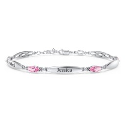 Engravable Family Bracelet with Marquise Birthstones (1-5 Stones) in 925 Sterling Silver with Pink Tourmaline, Peridot, and Citrine