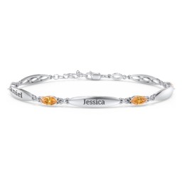 Engravable Family Bracelet with Marquise Birthstones (1-5 Stones) in 925 Sterling Silver with Citrine and Peridot